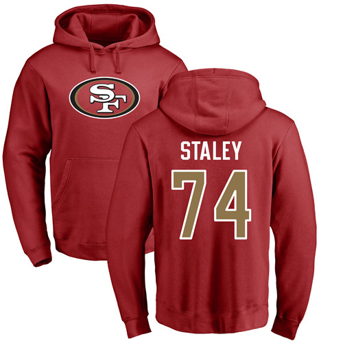 Men San Francisco 49ers Red Joe Staley Name and Number Logo #74 Pullover NFL Hoodie Sweatshirts->nfl t-shirts->Sports Accessory